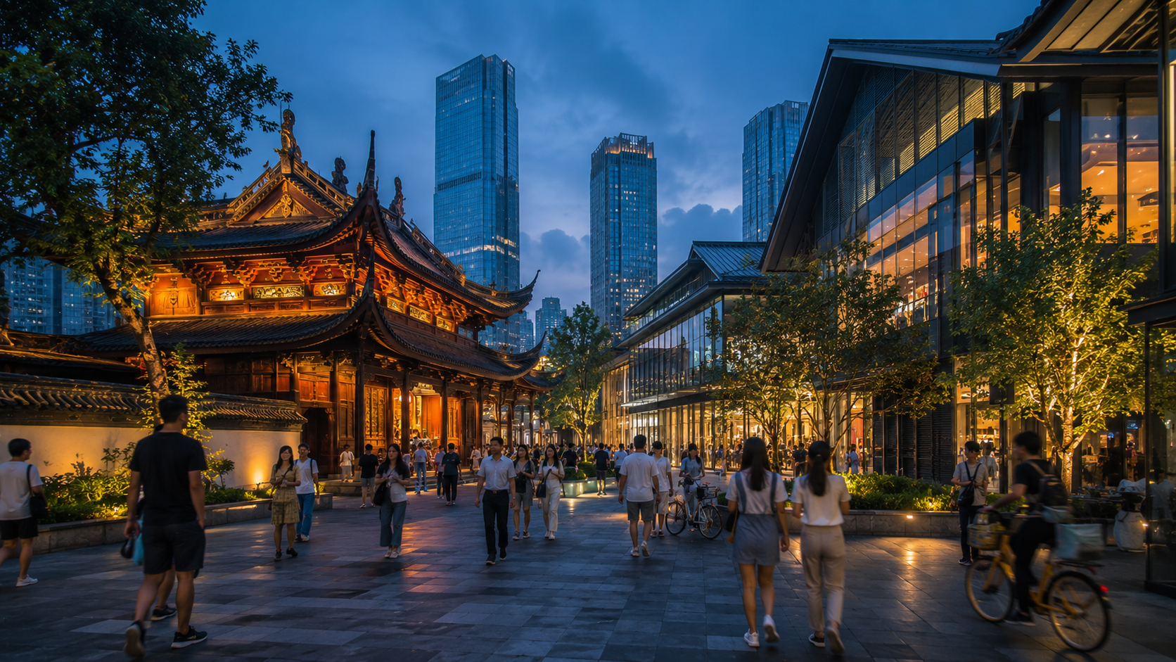 Современный район Taikoo Li в центре Чэнду