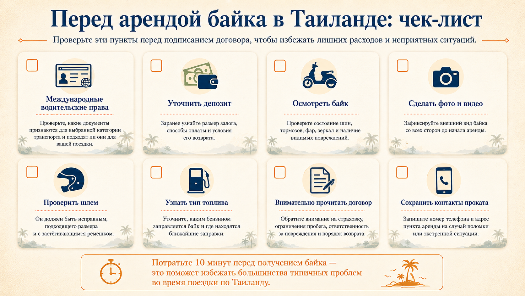 чек-лист перед арендой байка