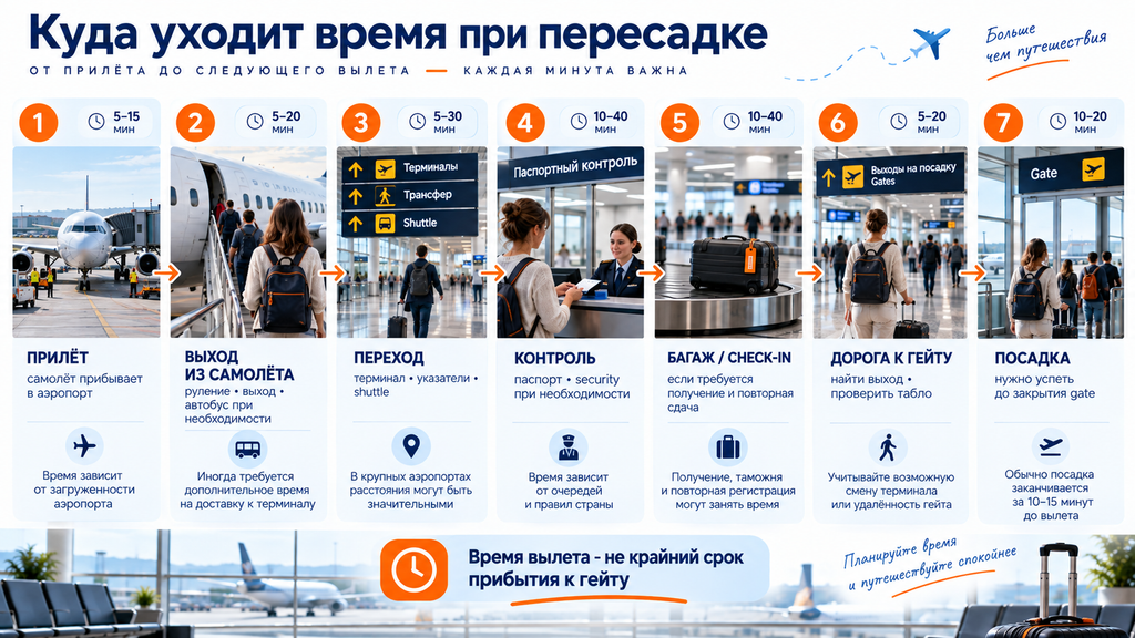 Куда уходит время при пересадке в аэропорту